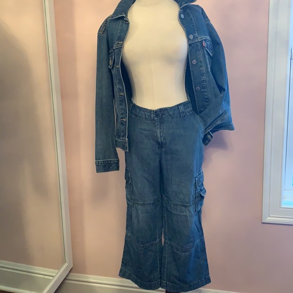 RALPH LAUREN LAUREN VINTAGE CARGO FALRE WIDE-LEG JEANS SIZE 10 SOFT 100% COTTON - Picture 2 of 7